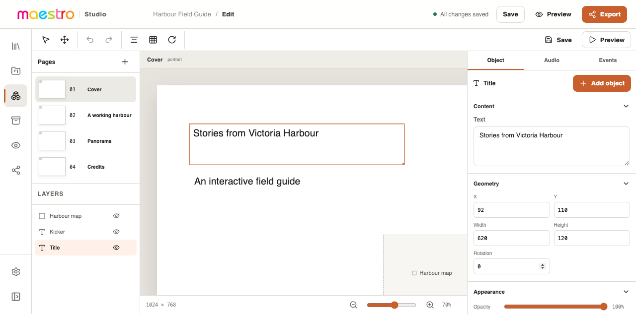 Maestro interactive publication editor